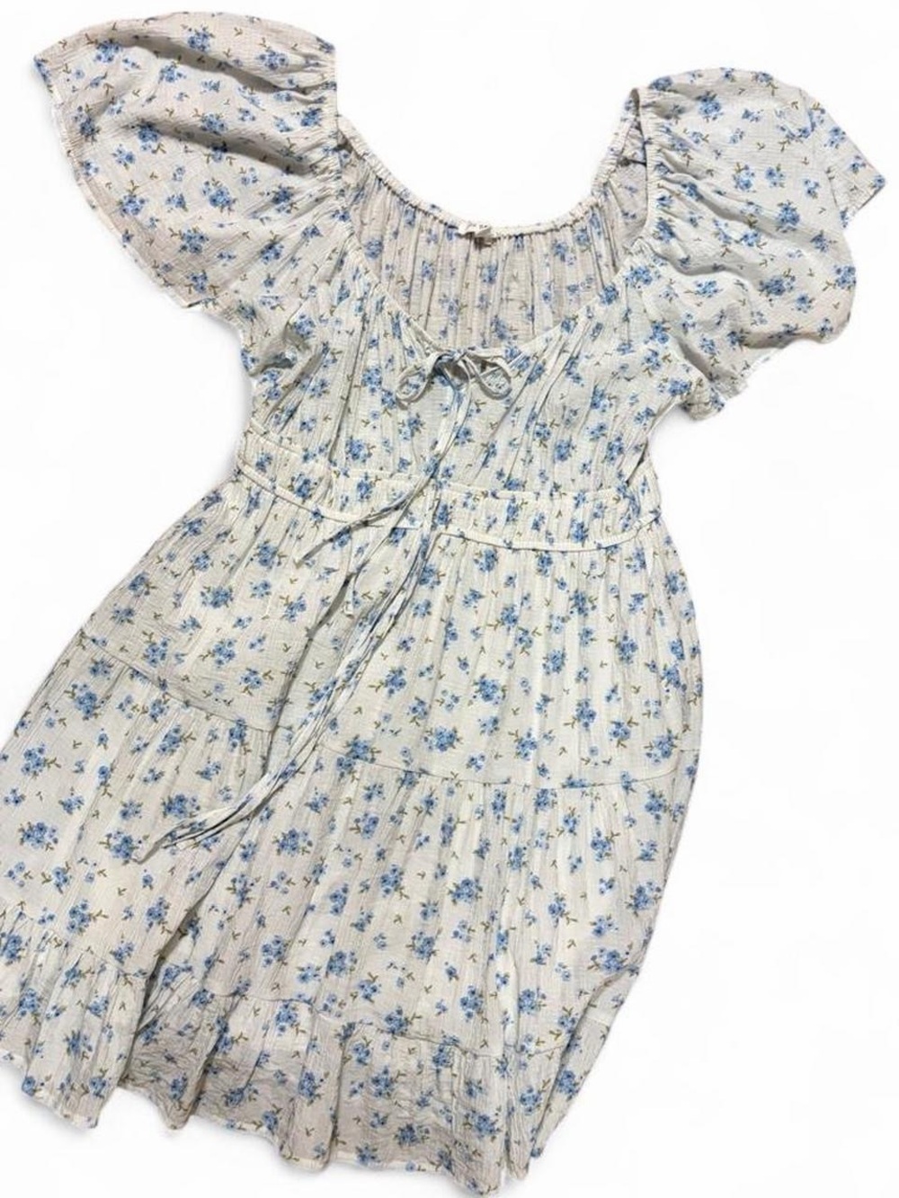 Blu Pepper Cream Midi Dress with Blue Floral Print